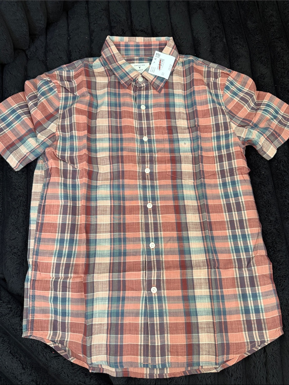 Men's Short-Sleeve Plaid Button-Up Shirt - Coral Multi